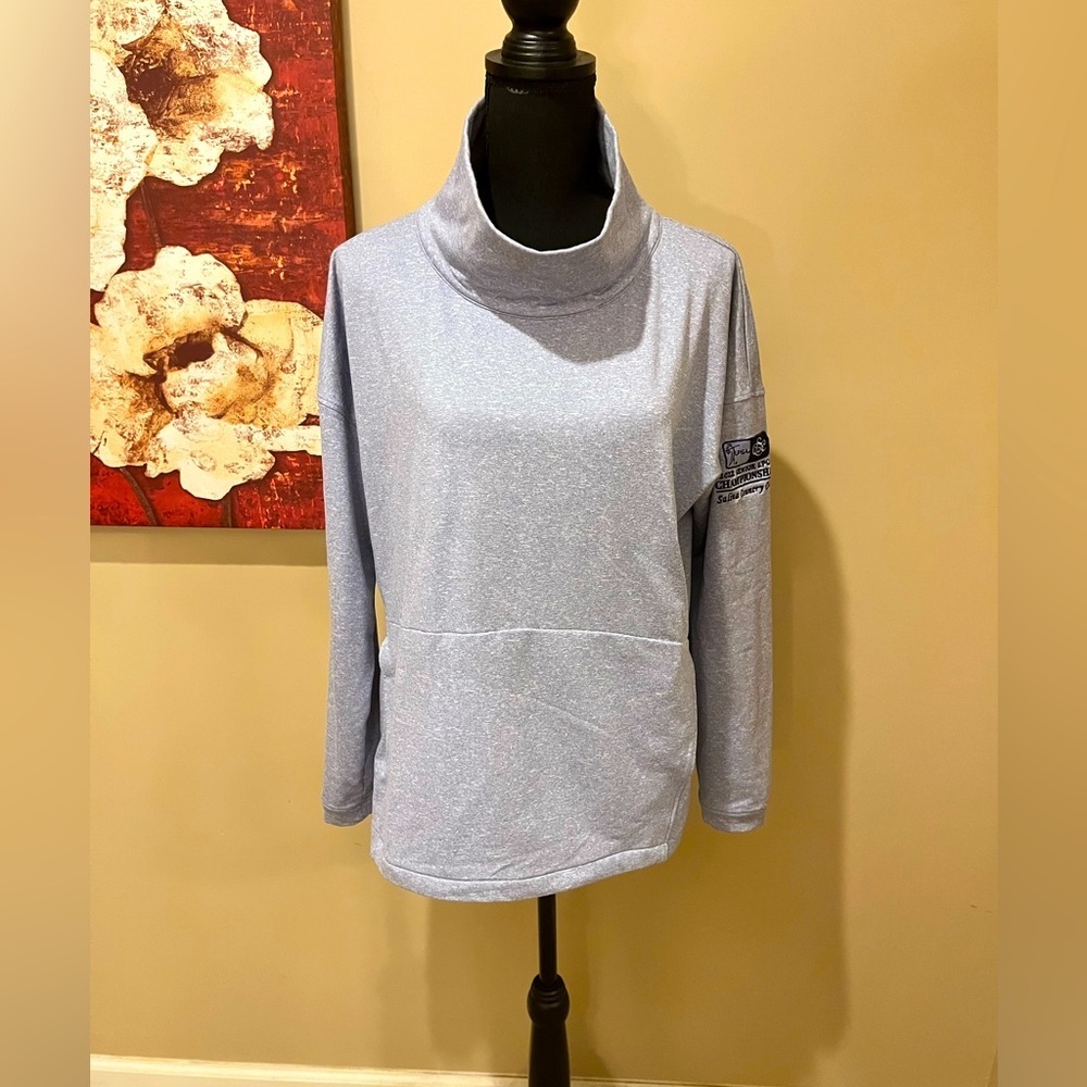 ZERO RESTRICTION Womens Heathered Blue Mari Mock Neck Performance,  Size L